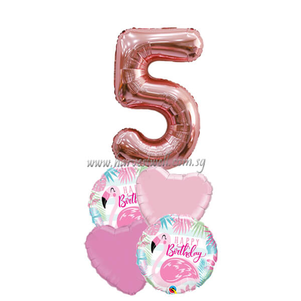 Tropical Sweet Pink Flamingo Birthday Age Balloon Bouquet